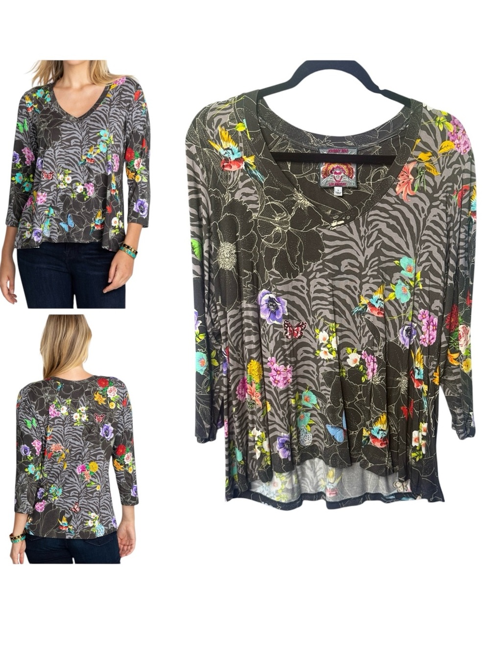 Johnny Was Los Angeles Zippy Favorite Floral Zebra Print Swing Top Large